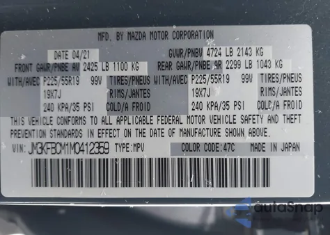 2021 Mazda Cx-5 Carbon Edition from USA, damaged, VIN JM3KFBCM1M0412359